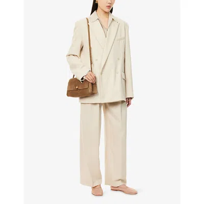 The Frankie Shop Womens Cement Newark Double-breasted Wool-blend Blazer In White