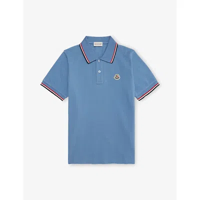 Moncler Blue Brand-badge Cotton-jersey Polo Shirt 4-10 In Blue