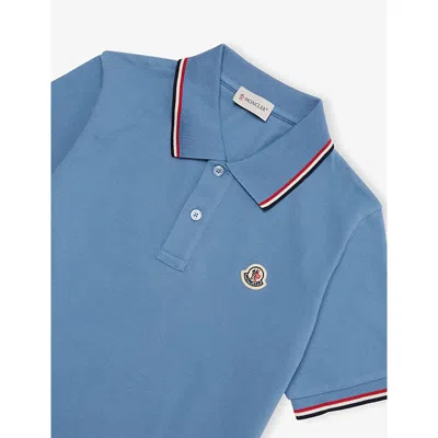 Moncler Blue Brand-badge Cotton-jersey Polo Shirt 4-10 In Blue