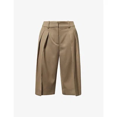 The Frankie Shop Womens Khaki Bilbao Pleated Wool Bermuda Shorts