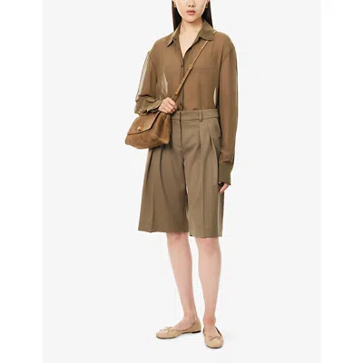The Frankie Shop Womens Khaki Bilbao Pleated Wool Bermuda Shorts
