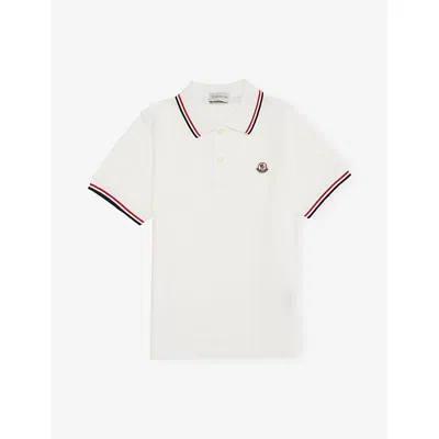 Moncler Natural Brand-badge Cotton-jersey Polo Shirt 4- In White