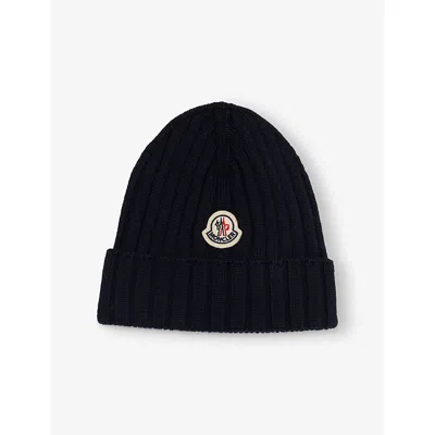 Moncler Navy Brand-badge Ribbed Wool Knit Hat Xxxs