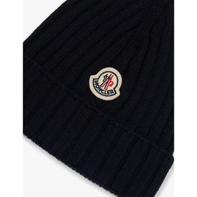 Moncler Navy Brand-badge Ribbed Wool Knit Hat Xxxs