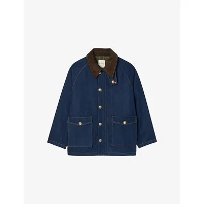 Sandro Womens Blue Jean Contrast-collar Regular-fit Denim Jacket In Blue