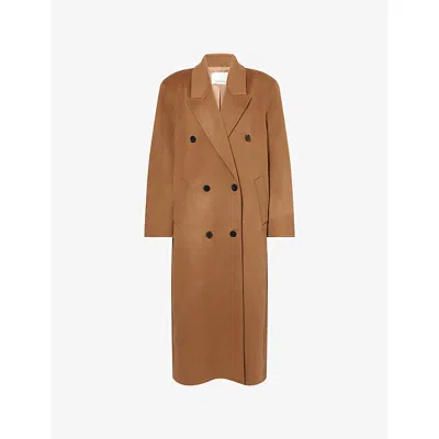 The Frankie Shop Womens Camel Gaia Double-breasted Wool-blend Coat