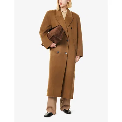 The Frankie Shop Womens Camel Gaia Double-breasted Wool-blend Coat