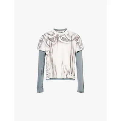 Jaded London Mens Cream/black Tie Dye Layered Cotton-jersey Top In White