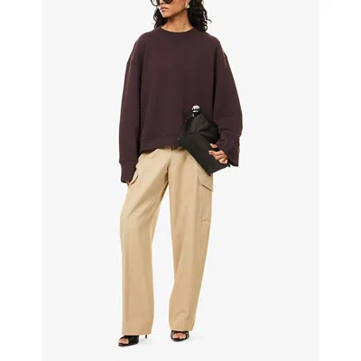 The Frankie Shop Womens Dark Plum Talia Relaxed-fit Cotton-blend Sweatshirt Xs In Brown