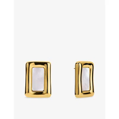 Oma The Label Womens Gold/mop Nileh 18ct Yellow Gold-plated Stainless-steel And Mother-of-pearl Stud Earrings