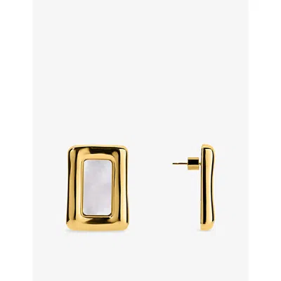 Oma The Label Womens Gold/mop Nileh 18ct Yellow Gold-plated Stainless-steel And Mother-of-pearl Stud Earrings