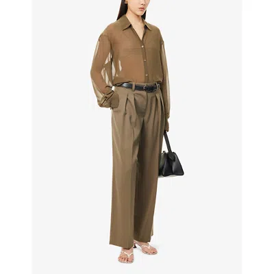 The Frankie Shop Womens Khaki Peri Sheer Georgette Woven Shirt In Brown