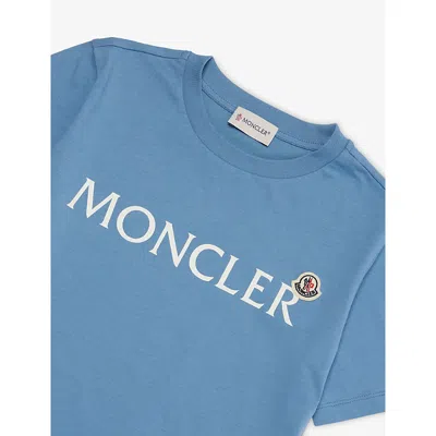 Moncler Logo Cotton T-shirt, Boy, Blue, Size: 8y