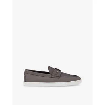 Christian Louboutin Mens Smoky/lin Smoky Chambeliboat Leather Boat Shoes Eur 44.5 / 10.5 Uk
