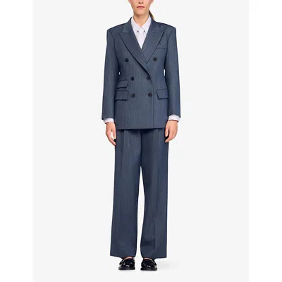 Sandro Womens Blue Striped Peak-lapel Double-breasted Stretch-woven Blazer In Blue