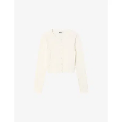 Sandro Womens Ecru Slim-fit Ribbed Cropped Stretch-knit Cardigan