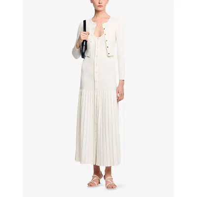 Sandro Womens Ecru Slim-fit Ribbed Cropped Stretch-knit Cardigan