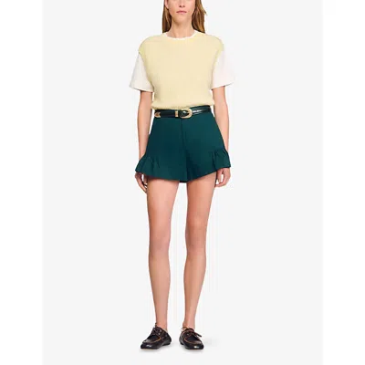 Sandro Womens Light Yellow Layered Short-sleeve Knitted Jumper In Yellow