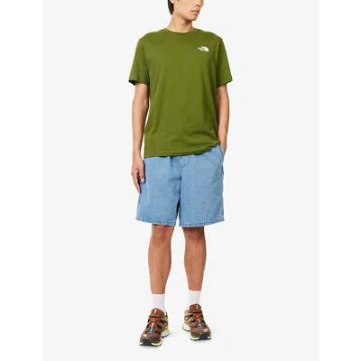 The North Face Mens Woodland Green/tnf Blac Redbox Logo-patch Cotton T-shirt In Green