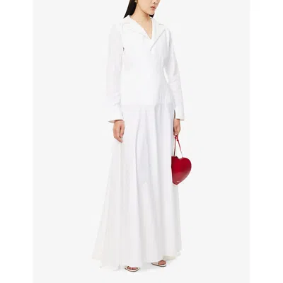Nora Alsheikh Womens White Cinched-waist Notch-collar Cotton Maxi Dress