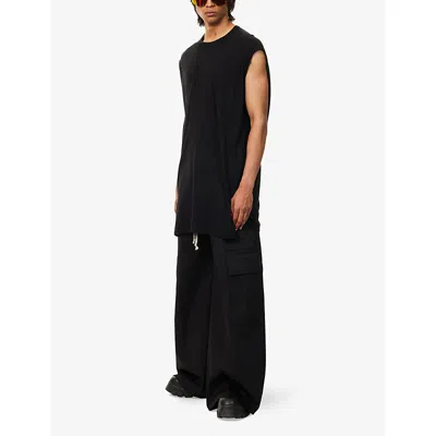 Rick Owens Mens Black Splintered Tarp Relaxed-fit Woven Top