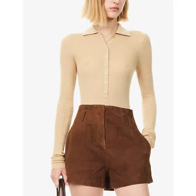 The Frankie Shop Womens Beige Solana Polo-collar Wool, Silk And Cashmere Bodysuit