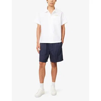 Moncler Mens White Script Embroidered Cotton Shirt In White