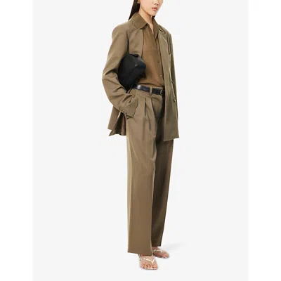 The Frankie Shop Womens Khaki Daytona Pleated Wool Trousers