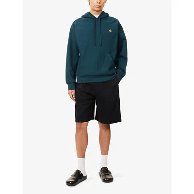 Carhartt Mens Deep Lagoon American Script Logo-embroidered Cotton Hoody Xl In Blue