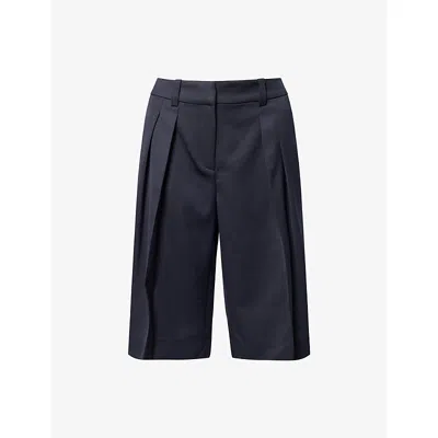 The Frankie Shop Womens Navy Bilbao Pleated Wool Bermuda Shorts