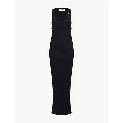 Jean Paul Gaultier Womens Black Ribbed Scoop-neck Cotton-jersey Midi Dress