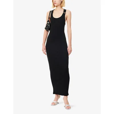 Jean Paul Gaultier Womens Black Ribbed Scoop-neck Cotton-jersey Midi Dress