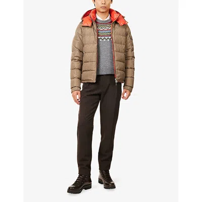 Moncler Jonage Houndstooth Nylon Down Jacket In Brown