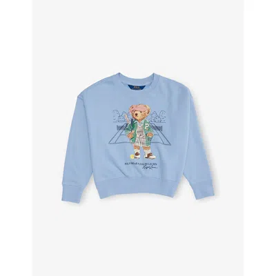 Polo Ralph Lauren Chambray Blue Boys' Bear Crewneck Cotton-blend Sweatshirt Xl In Blue