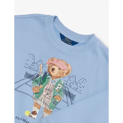 Polo Ralph Lauren Chambray Blue Boys' Bear Crewneck Cotton-blend Sweatshirt Xl In Blue