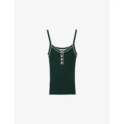 Sandro Womens Bottle Green Two-tone Button-down Knitted Vest