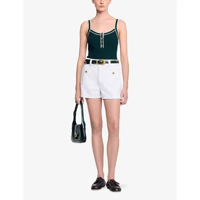 Sandro Womens Bottle Green Two-tone Button-down Knitted Vest