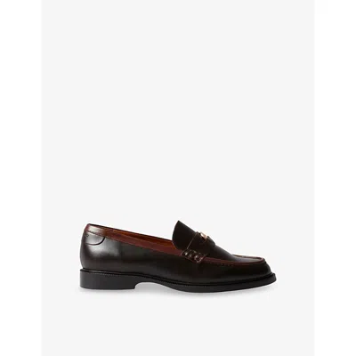 Claudie Pierlot Womens Chocolate Embellished Flat Leather Loafers Eur 37 / 4 Uk