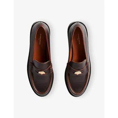 Claudie Pierlot Womens Chocolate Embellished Flat Leather Loafers Eur 37 / 4 Uk