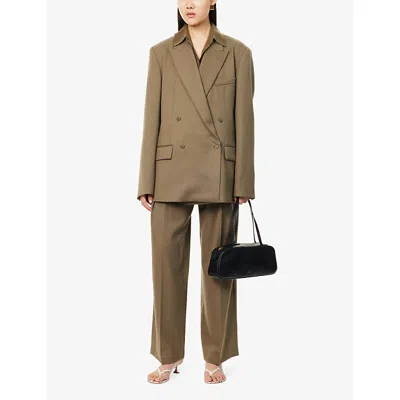 The Frankie Shop Womens Khaki Newark Double-breasted Wool-blend Blazer