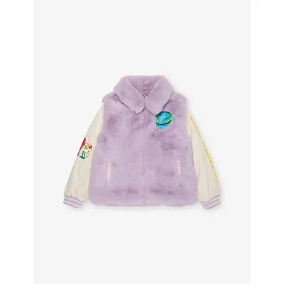 Stella Mccartney Faux Fur-trimmed Varsity Jacket In Purple