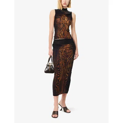 Jean Paul Gaultier Womens Black/brown Printed Sleeveless Woven Top