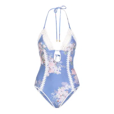 Zimmermann Cascadian Crochet Keyhole Cutout Swimsuit In Blue