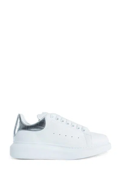 Alexander Mcqueen White Oversize Sneakers With Snake Print On The Heel In Leather Woman In White
