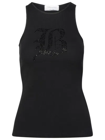 Blumarine Logo Ribbed Cotton Tank Top In Black