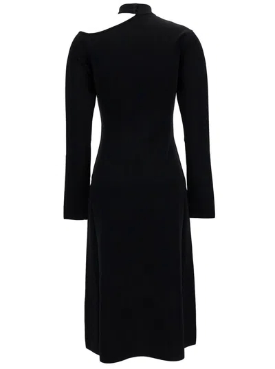 Ferragamo Midi Black Dress With Cut-out And Long Sleeve In Viscose Blend Woman