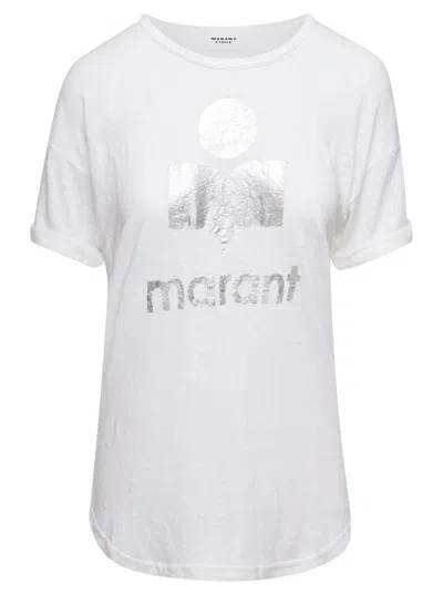Isabel Marant Étoile Isabel Marant Etoile Koldi Logo Print Linen T-shirt In White