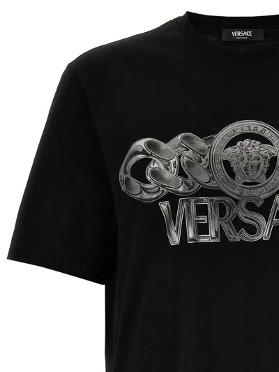 Versace Black T-shirt With Medusa Head Logo Print On The Front In Cotton Man