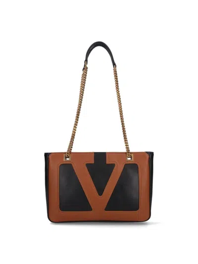 Valentino Garavani Black And Brown Leather Shoulder Bag