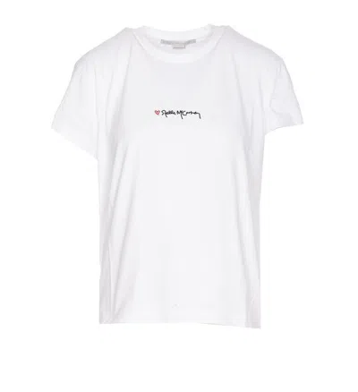 Stella Mccartney White Crewneck T-shirt With Embroidered Logo At The Front In Cotton Woman